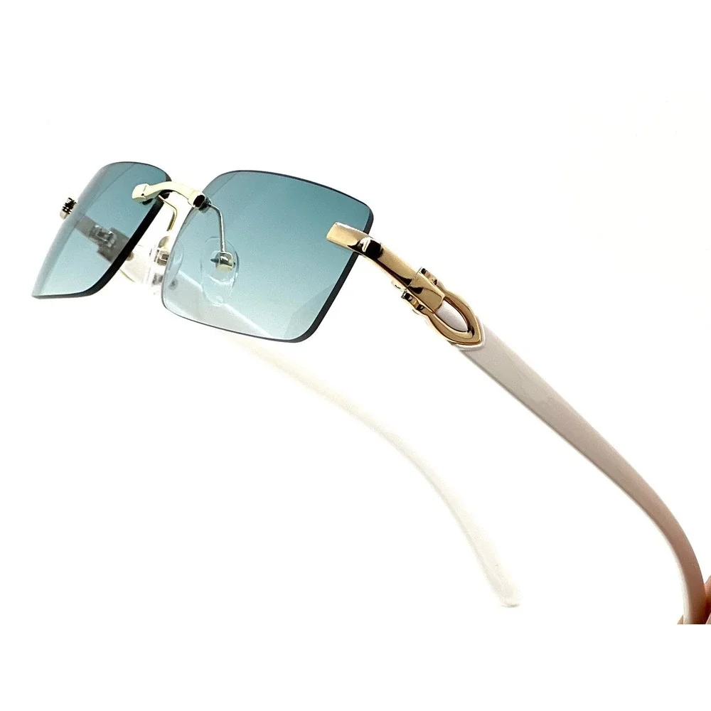Rimless Glasses Wood Temple GreenLens Lightweight Fashion Eyeglasses UV400 Gafas